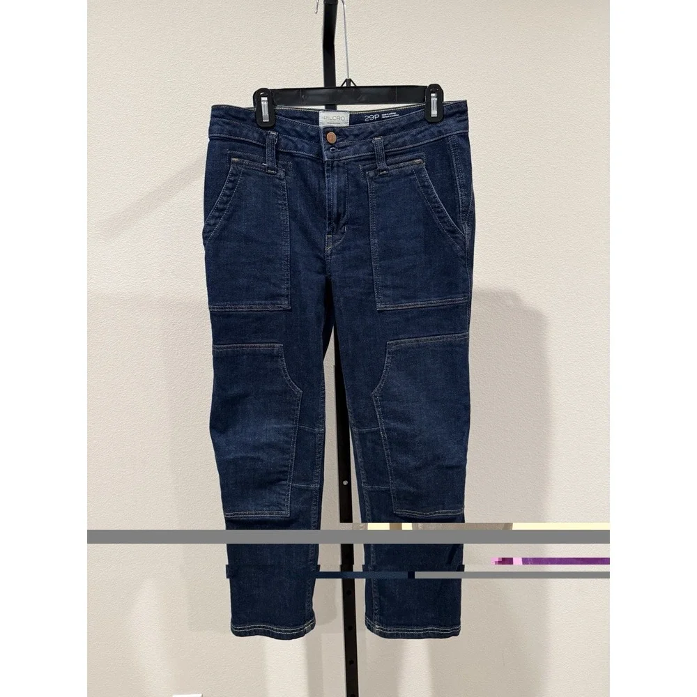 Pilcro anthropologie The Wanderer Mid-Rise Relaxed-Leg Jeans Size 29P Dark Wash